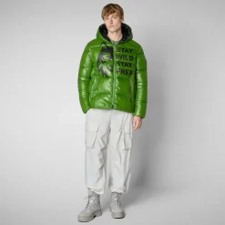 Save The Duck Animal-Free Steppjacken>Animal-free Herren-steppjacke Evander Mit Kapuze In Grass Green Wolf Print Grasgrüner Druck