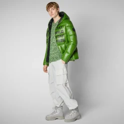 Save The Duck Animal-Free Steppjacken>Animal-free Herren-steppjacke Evander Mit Kapuze In Grass Green Wolf Print Grasgrüner Druck